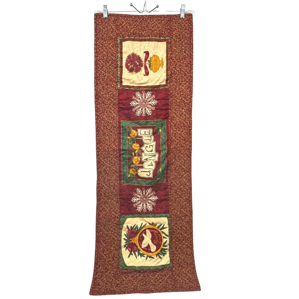 Handmade Quilted Christmas Table Runner Reversible Jingle Poinsettia Snowflake
